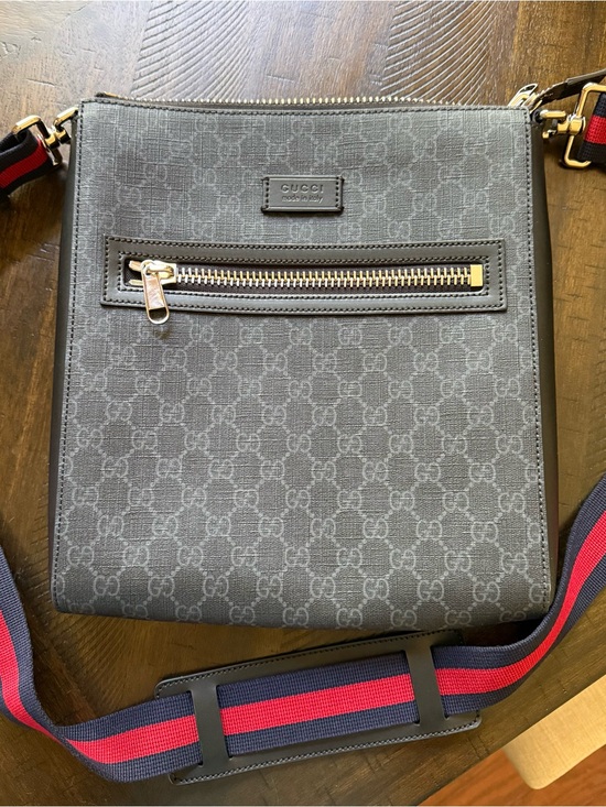 Gucci Other - Gucci Gray GG Supreme Messenger Bag with Red-Blue Web Strap